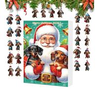Christmas Advent Calendar - Christmas Advent Ornaments Dachshund Figurines Toys, 2D Acrylic Interior Decoration, for Celebration of December Holidays Family Party Teens Adults Living Room