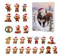Christmas Advent Calendar Highland Cow Figurine 24 Days Countdown Christmas 2025 Christmas Tree Hanging Decorations Ornaments for Collectors Party Home