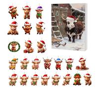 Christmas Advent Calendar Highland Cow Figurine 24 Days Countdown Christmas 2025 Christmas Tree Hanging Decorations Ornaments for Collectors Party Home