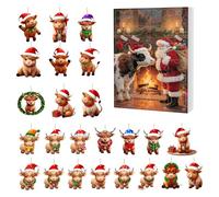 Christmas Advent Calendar Highland Cow Figurine 24 Days Countdown Christmas 2025 Christmas Tree Hanging Decorations Ornaments for Collectors Party Home