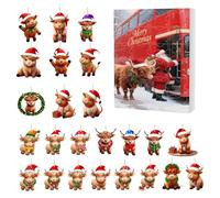 Christmas Advent Calendar Highland Cow Figurine 24 Days Countdown Christmas 2025 Christmas Tree Hanging Decorations Ornaments for Collectors Party Home