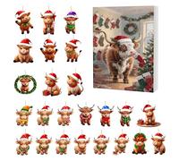 Christmas Advent Calendar Highland Cow Figurine 24 Days Countdown Christmas 2025 Christmas Tree Hanging Decorations Ornaments for Collectors Party Home