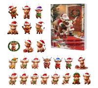 Christmas Advent Calendar Highland Cow Figurine 24 Days Countdown Christmas 2025 Christmas Tree Hanging Decorations Ornaments for Collectors Party Home