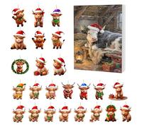 Christmas Advent Calendar Highland Cow Figurine 24 Days Countdown Christmas 2025 Christmas Tree Hanging Decorations Ornaments for Collectors Party Home