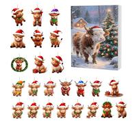 Christmas Advent Calendar Highland Cow Figurine 24 Days Countdown Christmas 2025 Christmas Tree Hanging Decorations Ornaments for Collectors Party Home