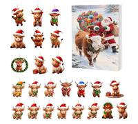 Christmas Advent Calendar Highland Cow Figurine 24 Days Countdown Christmas 2025 Christmas Tree Hanging Decorations Ornaments for Collectors Party Home