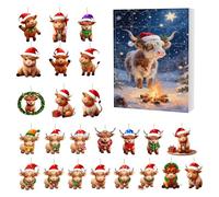 Christmas Advent Calendar Highland Cow Figurine 24 Days Countdown Christmas 2025 Christmas Tree Hanging Decorations Ornaments for Collectors Party Home