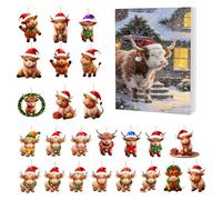 Christmas Advent Calendar Highland Cow Figurine 24 Days Countdown Christmas 2025 Christmas Tree Hanging Decorations Ornaments for Collectors Party Home