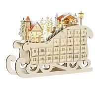 HOMCOM Christmas Advent Calendar Light Up Sleigh w/ Countdown Drawer, Village