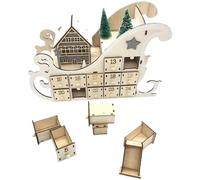 Christmas Advent Calendar Sledge-Shaped Wooden Advent Calendar with Christmas Tree & 24 Empty Drawers Countdown, Log, Countdown