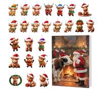 Christmas Advent Calendar with Highland 2025 - Acrylic Ornament 2D Countdown 24 Days | Animal Charm and Highland, for Children Adults Family Tree Party