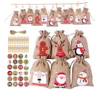 Christmas Advent Calendarr Bags - Holiday Advent Bags with Drawstring | 24 Days Advent Bags | Reusable Burlap Bags for D.I.Y Kids Giifts, Christmas Candy Treat, Home Decorations