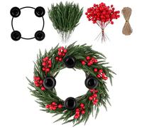 Christmas Advent Candle Holder DIY Advent Wreath Ring Artificial Evergreen Pine Branches Red Berries for Xmas Party Church Home Dinner Indoor Outdoor Table Fireplaces Porch Walls, No Candles