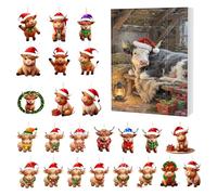 Christmas Advent Countdown | 2D Acrylic Highland Cow Advent Decoration,Highland Cow Christmas Countdown Ornaments - for Tree Branches Wall Door Bedroom Window