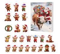 Christmas Advent Countdown - Highland Cow 2D Acrylic Decoration - 24 Days Christmas Countdown Highland Cow Ornaments,for Adults Families Kids Boys Girls Teens