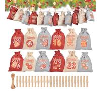 Christmas Advent Drawstring Bags - 2024 AdventCalendar Linen Sacks | 24 Days Hangable Countdown Calendar Bags | Countdown Christmas Decorations with 24X Numbered Drawstring Pouches for Filling