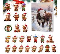 Christmas Advent Highland Cow Countdown Calendar 2025 | 24 Days Advent 2D Acrylic Decoration | Holiday Highland Cow Pendant,for Family Home Tree Party Window Car Rearview Mirror Door Wall