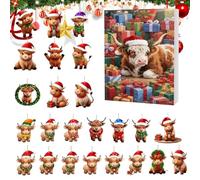 Christmas Advent Highland Cow Decoration 2025 Countdown Calendar with 24 Days and 2D Acrylic Decoration, Cute Scottish Highland Cow Decoration, for Home, Tree, Wall, Door, Window, Holiday and Party