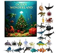 Christmas Advent Sea Animals | 2D Acrylic Decoration 24 Days Countdown Calendar,Sea Creatures Pendant | for Tree Car Rearview Mirror Home Wall Window Adults Kids Party Favors