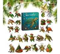 Christmas Advent Sea Turtles, Countdown Calendar 24 Day 2D Acrylic Holiday | Countdown Calendar Sea Turtles Charm for XmasTree Car Rearview Mirror Wall Window Door Adult Kid Vacation Party Fav
