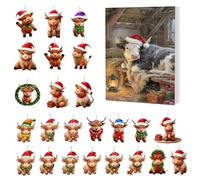 Christmas Advents Highland Cow Decoration 2025, 2D Acrylic Ornament 24 Countdown Calendar - Festive Highland Cow Pendant | For Family Home Tree Party Window Car Rear View Mirror Door Wall