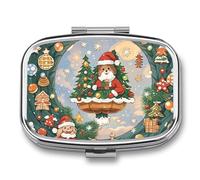 Christmas Aesthetic Pill Box 2 Compartment Square Pill Box for Pocket Purse Portable Travel Medicine Tablet Vitamin Holder Organizer Mini Decorative Pill Case