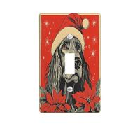 Christmas Afghan Hound Dog Decorative Light Switch Cover Wall Plate 1 Gang Single Toggle, Xmas Poinsettia Switchcover Switchplate, Pet Electrical Faceplate for Kitchen Living Room