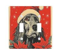 Christmas Afghan Hound Dog Decorative Light Switch Cover Wall Plate 2 Gang Double Toggle, Xmas Poinsettia Switchcover Switchplate, Pet Electrical Faceplate for Kitchen Living Room