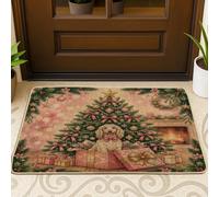 Christmas Afghan Hound Dog Front Black Door Mat Outside Inside Entrance 29 * 17, Festive Tree Gifts Outdoor Indoor Ultra Thin Doormat, Small Xmas Classroom Patio Home Shoes Off Doormat