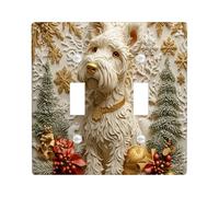 Christmas Airedale Terrier Dog Decorative Light Switch Cover Wall Plate 2 Gang Double Toggle, Fun Xmas Luxury Electrical Faceplate for Kitchen Bathroom Decor, Pet Electrical Switchplate