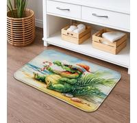 Christmas Alligator Quick Dry Bath Mat, Tropical Fun Colorful Non Slip Shower Mat, Holiday Beach Flannel Washable Bath Rugs for Bathroom Toilet Restroom Decorative 16x24 Inch