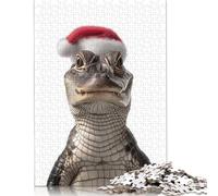 Christmas Alligator with Santa Hat Puzzle Difficult Challenge 100 Percent Recycled Cardboard Jigsaw Puzzle for Kids And Adults Age 12 Years Up 1000pcs (75x50cm)