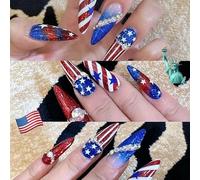 Christmas American Independence Day Flag Wearing Armor Christmas False Nail Wine Red Sweet Cool False Nail Beauty Patch(Color:National flag,Size:M)