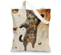 Christmas American Shorthair Cats Canvas Tote Bag for Shopping 13 * 15, Luxury Snowflakes Reusable Grocery Bag for Women, Pet Travel Pattern Gift Decoration