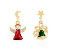 Christmas Angel Bell Dangle Earrings for Women Dainty Asymmetric Xmas Statement Charms Drop Dangling Stud Earring Cute Xmas Holiday Festival Ornament Jewelry for Her, S, Metal, No Gemstone