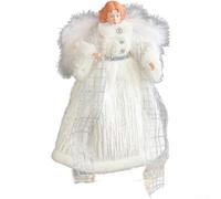 Christmas Angel Doll Crown 20cm Lightweight Fabric Design(White) | Soft fabric texture, elegant angel shape, gold red colors, lightweight hang, star crown