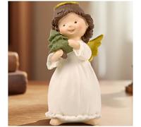 Christmas Angel Figurine Holding Tree, Resin Holiday Decor, 12.5 cm