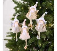 Christmas Angel Girl Ornaments, 4-Pack Flannel Hanging Decorations for Holiday Tree with Golden Wings and Pom-Pom Hat Cozy Festive Design for Home and Seasonal Decor