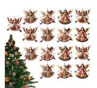 Christmas Angel Ornaments, 2D Wooden Pendants, 16 Piece Set of Small Charm Doll Figures for Holiday Decoration, Windowsills, Walls, Doors, Fireplaces, Cars, Shelves, Living Rooms, Bedrooms