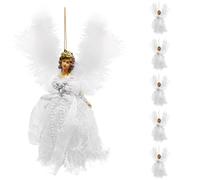 Christmas Angel Ornaments 6 Pack, White Feather Wing Tree Decorations, Hanging Plush Angel Dolls with Golden Hair, Holiday Season Home Decor for Xmas Tree