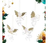 Christmas Angel Pendant - Transparent Hanging Ornament Set, 4 Piece Tree Decorations, Sparkling Christmas Angel Dolls, Elegant Accessories, Festive Decoration, Charming Christmas Decorations for D