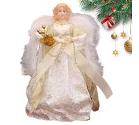 Christmas Angel Tree Ornament: Elegant Standing Angel Figurine Christmas Doll with White Feather Wings | 7.08 Inch Christmas Tree Topper Ornament Beautiful Angel for Decorations