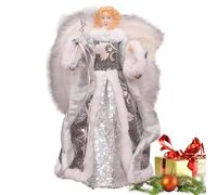 Christmas Angel Tree Ornament: Elegant Standing Angel Figurine Christmas Doll with White Feather Wings | 7.08 Inch Christmas Tree Topper Ornament Beautiful Angel for Decorations