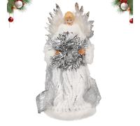 Christmas Angel Tree Topper Angel Figurine Ornament with Feather Wings for Christmas Tree Xmas Party Home Holiday Decor (Silver Wreath)
