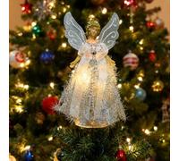 Christmas Angel Tree Topper, Angel Tree Top Figurine Xmas Tree Fairy Topper Light Up Treetop Pendant With Wings for Christmas Tree Home Party Decor