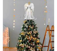 Christmas Angel Treetop Figurine, 12.6 Inch LED Colored Lights Christmas Tree Topper, Angel Tree Topper Lighted for Decorations, Party Favors (Silver Angel)