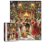 Christmas Angels Choir Jigsaw Puzzle 1000 Pieces for Adults Students 20×27 Inches Cozy Holiday Fireplace Xmas Tree Wreath Candles Gifts Relaxing Winter Brain Game Family Activity Home Decor