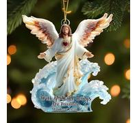 Christmas Angels Pendant - Resin Angel Ornament with Hand-Painted Details & Gold Accents, Custom Name Jesus Bible for Christian, for Christmas Tree, Mantle, Nativity Display (1)