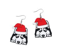 Christmas Animal Earrings Funny Santa Hat Animal Earrings Christmas Hat Golden Retriever Border Collie Dinosaur Dolphin Cow Hippo Duck Wooden Earrings Christmas Xmas Holiday Party Jewelry Gifts, Wood