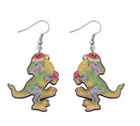 Christmas Animal Earrings Funny Santa Hat Animal Earrings Christmas Hat Golden Retriever Border Collie Dinosaur Dolphin Cow Hippo Duck Wooden Earrings Christmas Xmas Holiday Party Jewelry Gifts, Wood